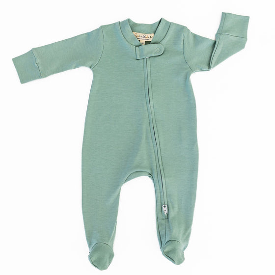 Luna & Arlo Basics Zip Footie - Moss - Magnolia BabyFootie