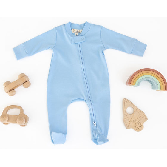 Luna & Arlo Basics Zip Footie - Sky - Magnolia BabyFootie