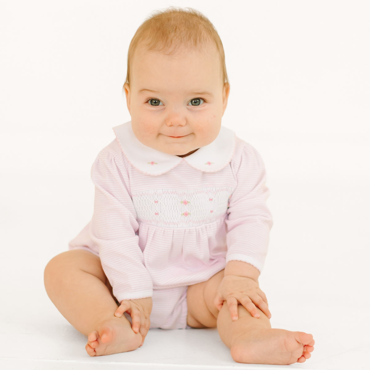 Anna Smocked Long Sleeve Bubble - Pink