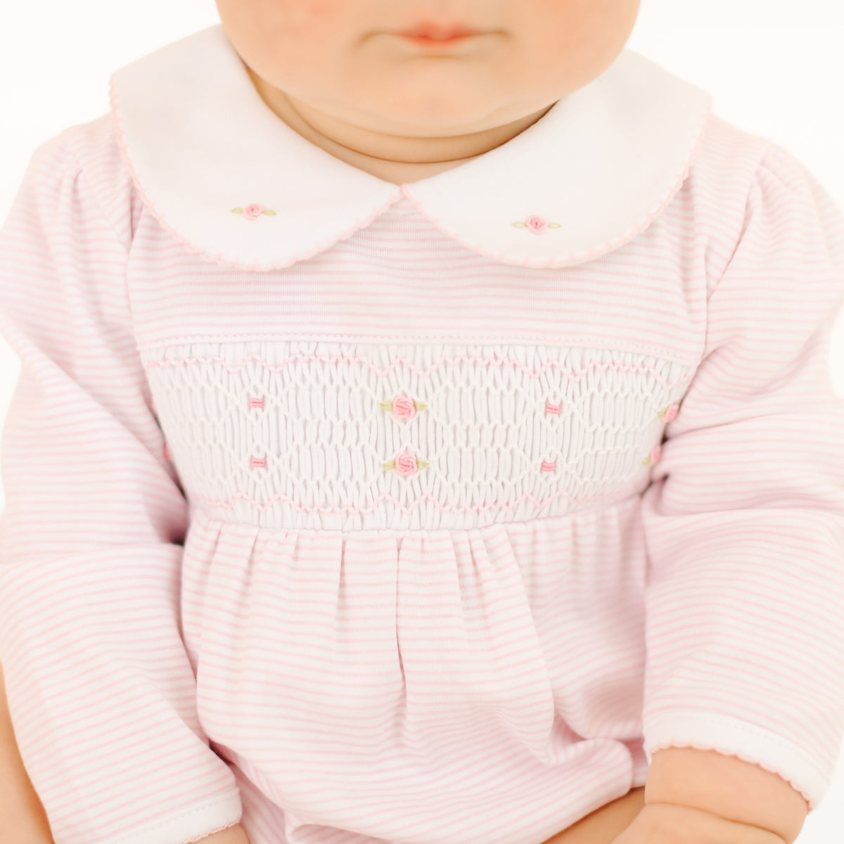 Anna Smocked Long Sleeve Bubble - Pink