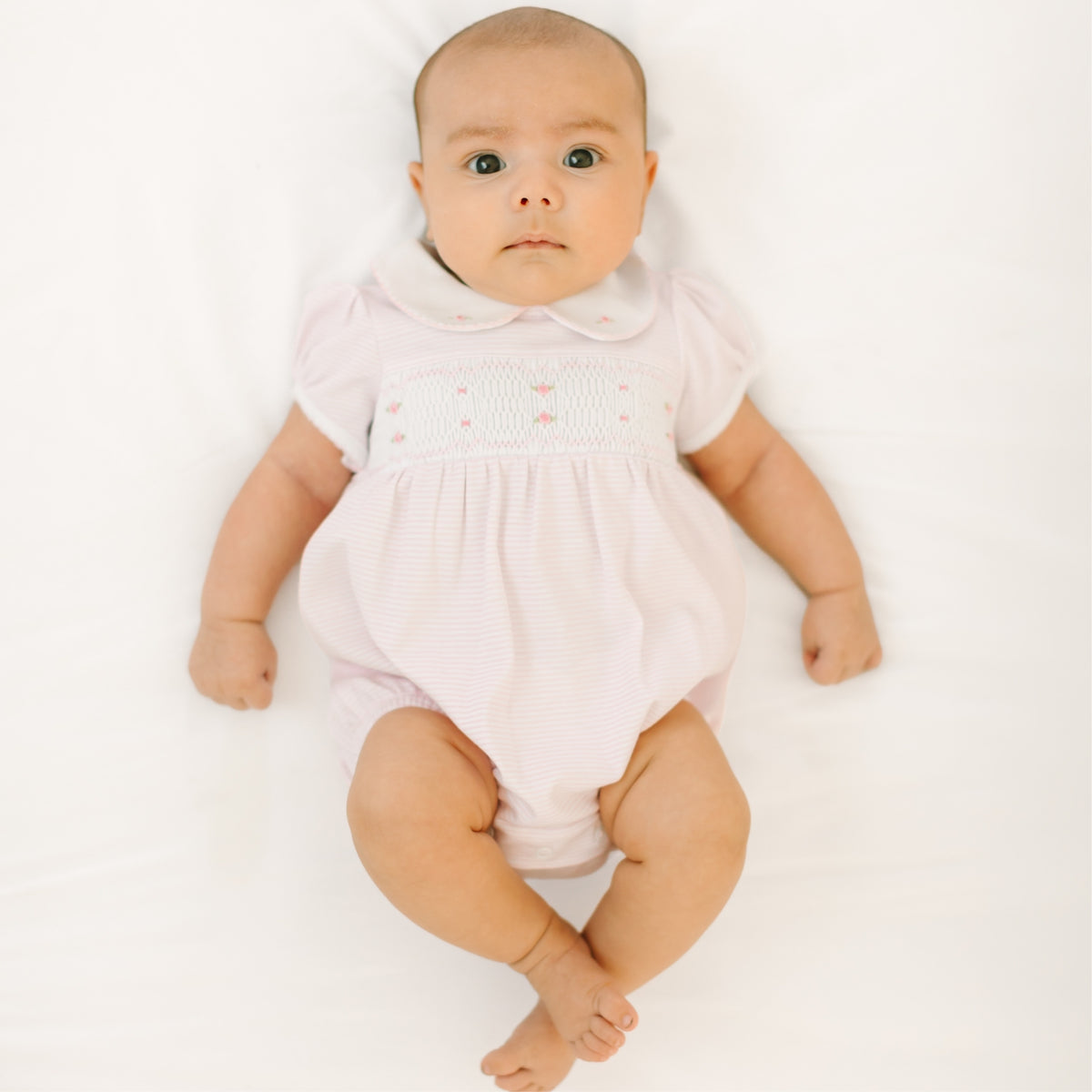 Anna Smocked Short Sleeve Bubble - Pink