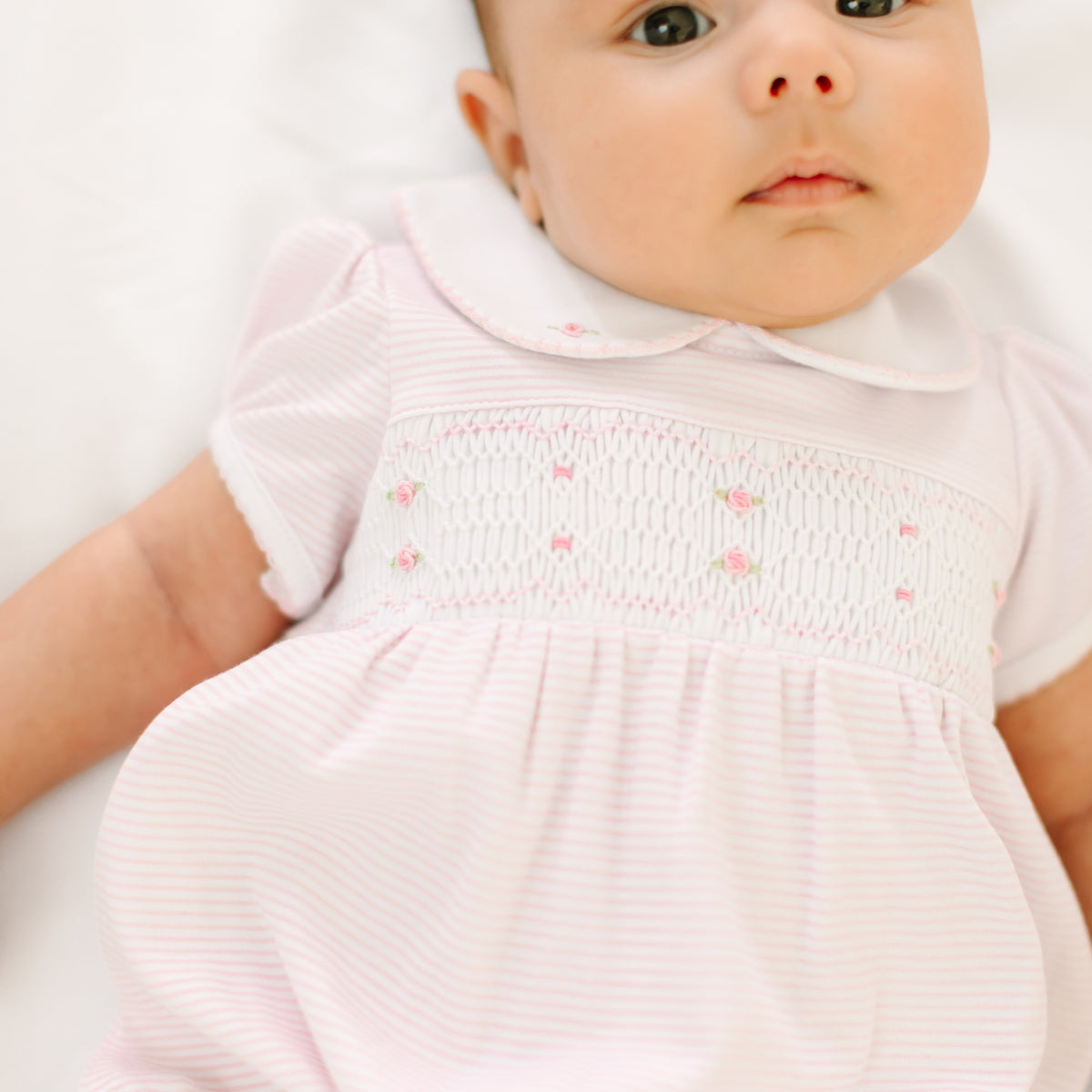 Anna Smocked Short Sleeve Bubble - Pink