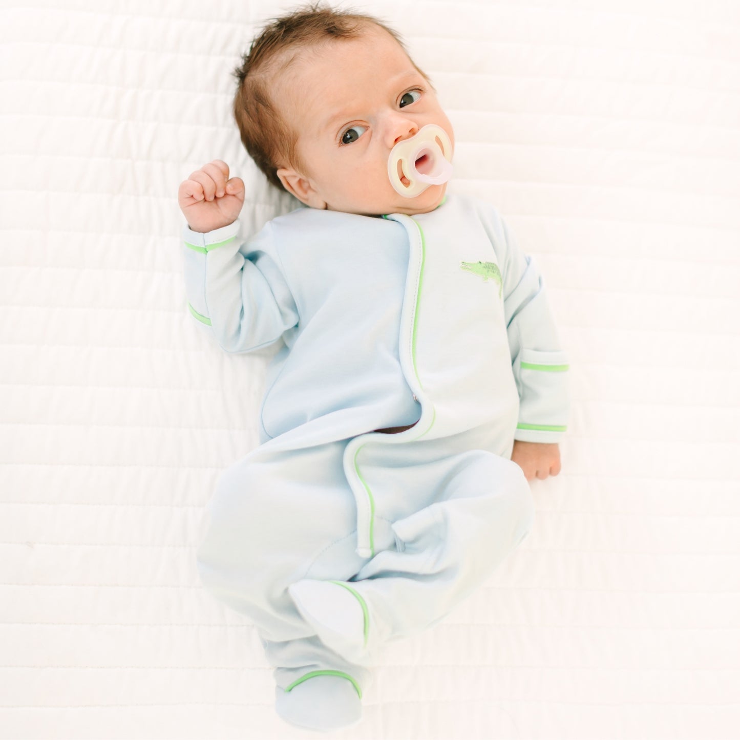 Bayou Baby Hand-Embroidered Footie - Light Blue