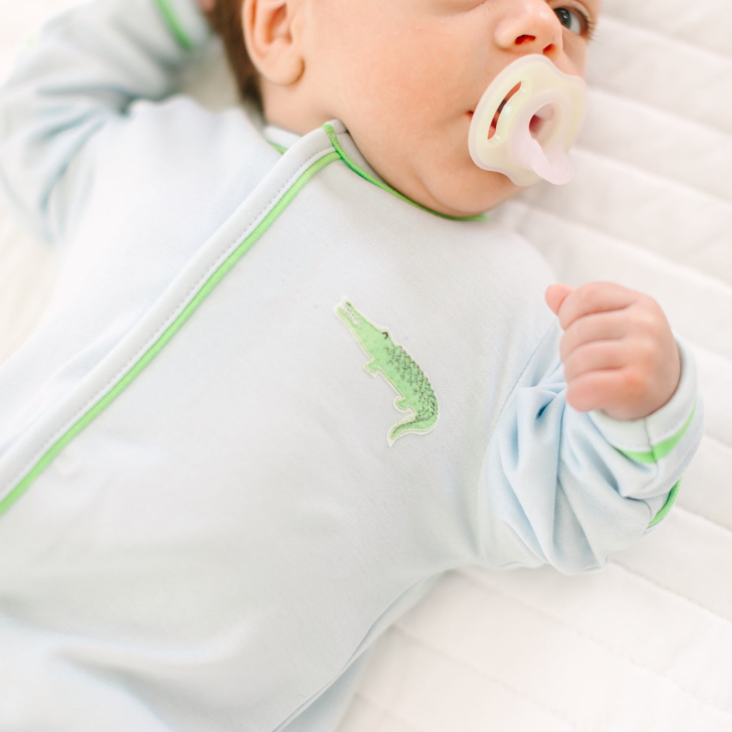 Bayou Baby Hand-Embroidered Footie - Light Blue