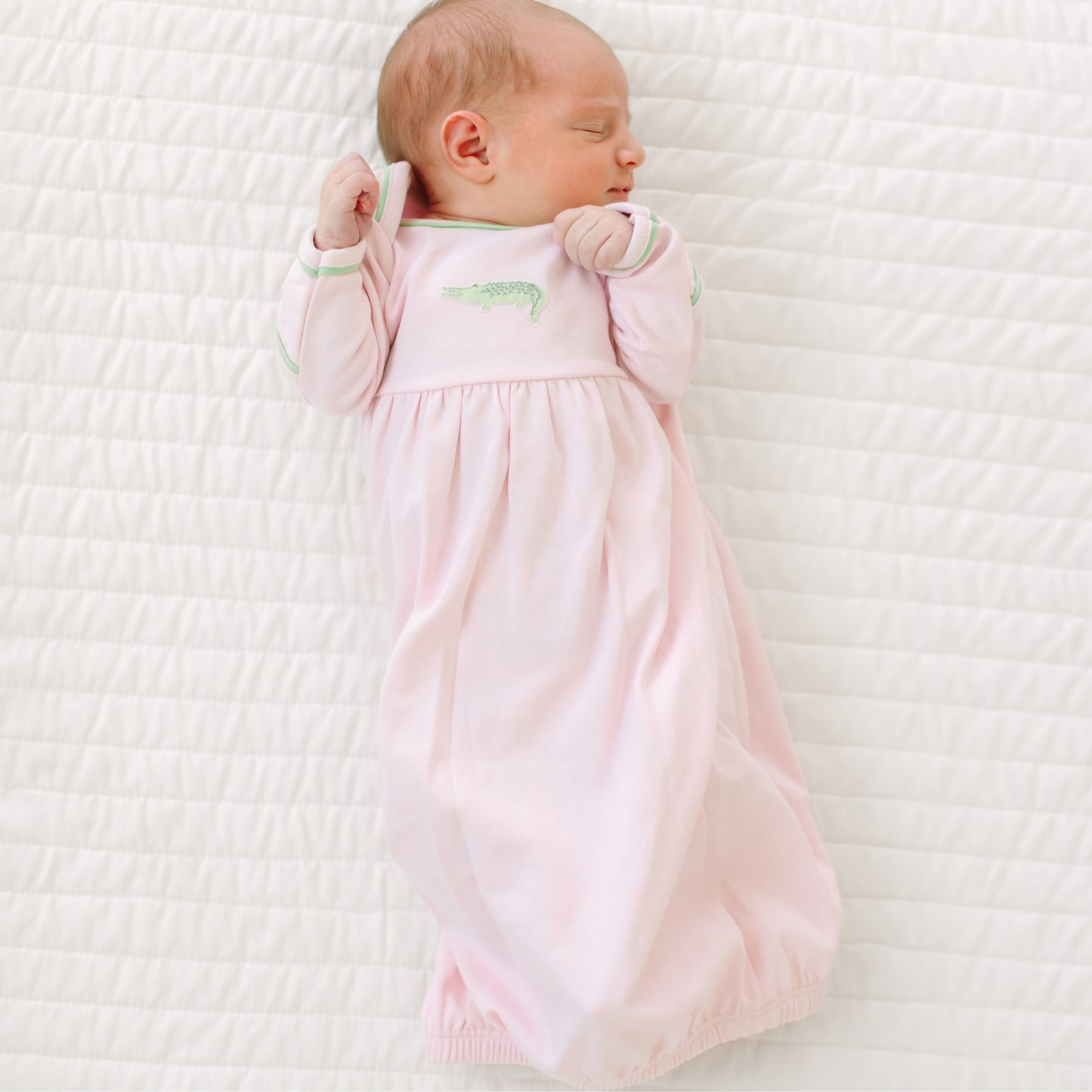 Bayou Baby Hand-Embroidered Gathered Gown - Pink