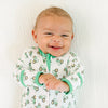 Lil' Green Tractor Print Zip Footie