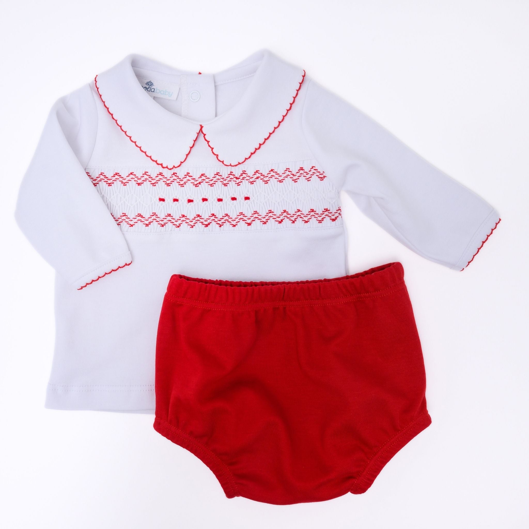 Chris Classics Smocked Long Sleeve Diaper Cover Set - Red - Magnolia Baby Boy