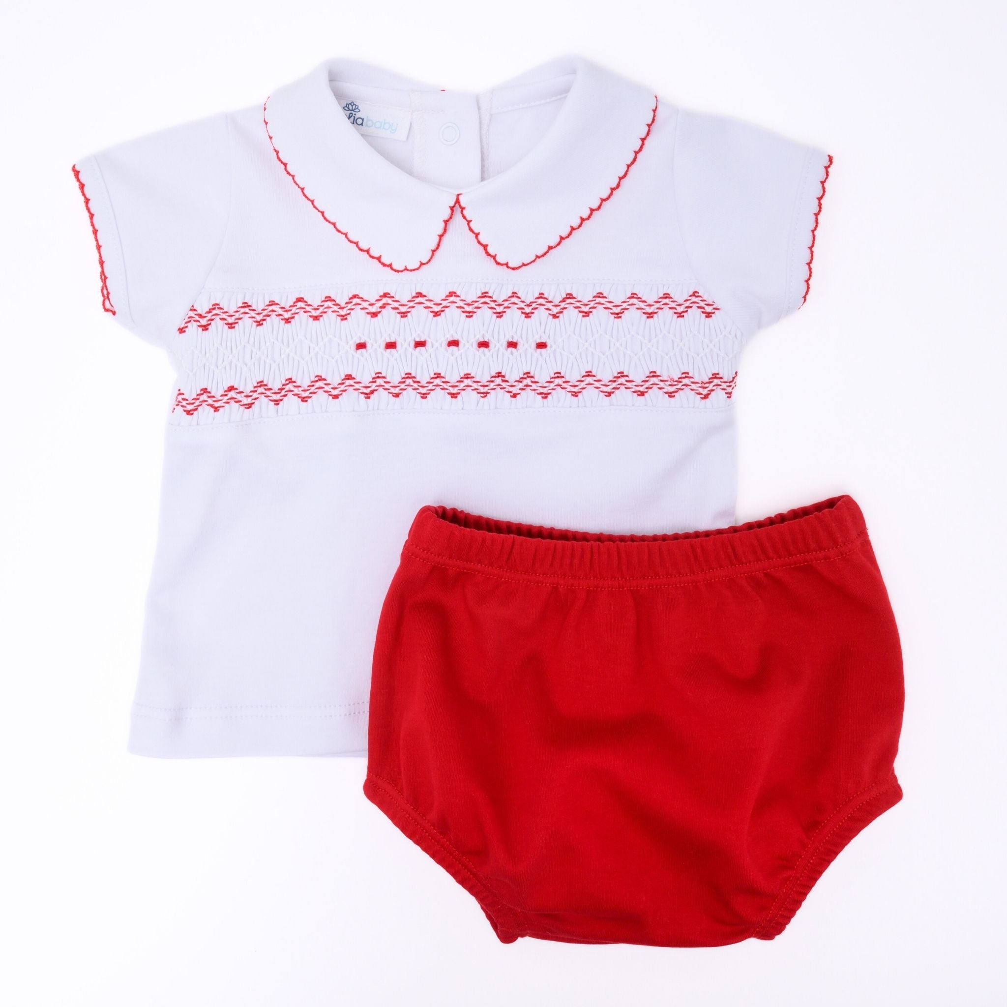 Chris Classics Smocked Short Sleeve Diaper Cover Set - Red - Magnolia Baby Boy
