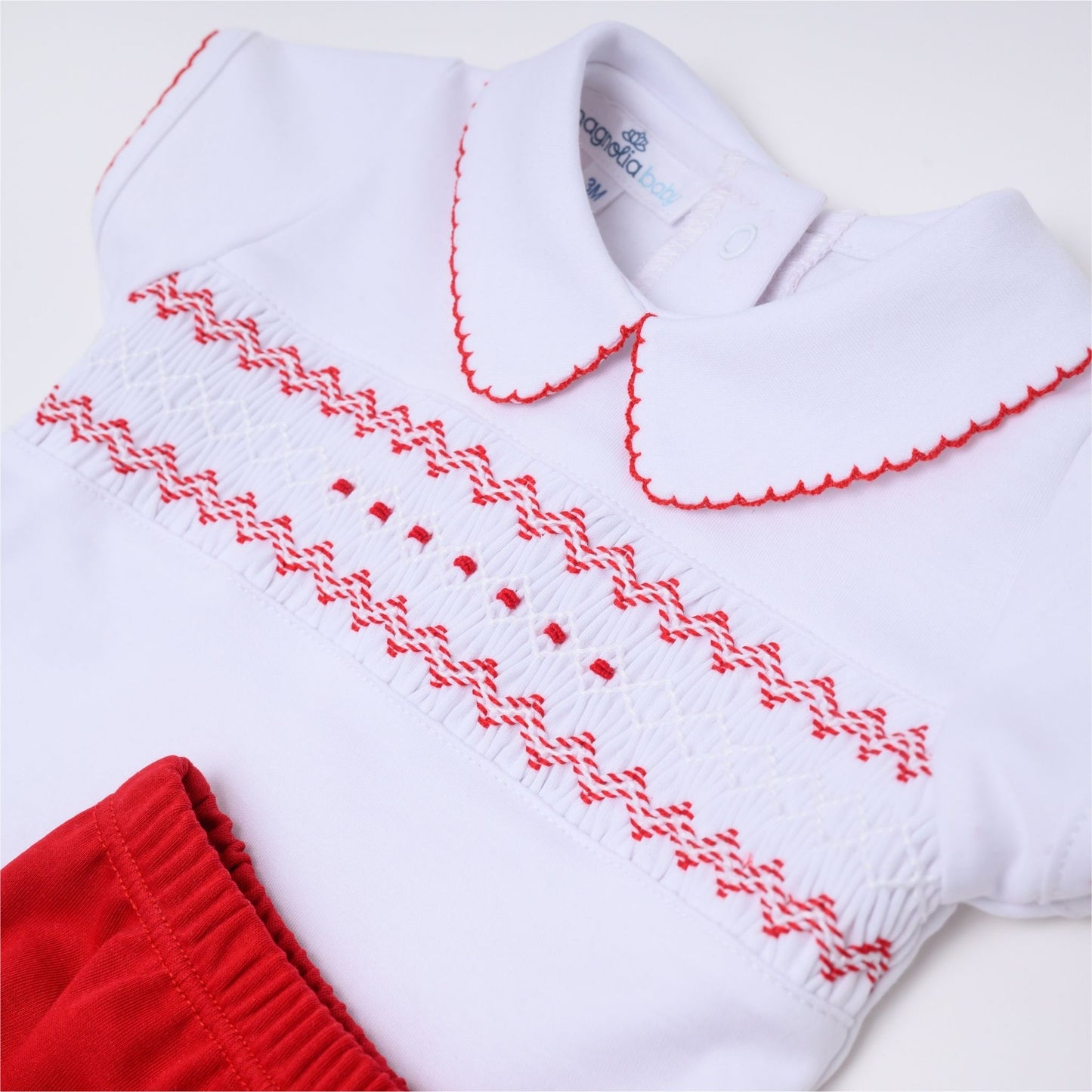 Chris Classics Smocked Short Sleeve Diaper Cover Set - Red - Magnolia Baby Boy