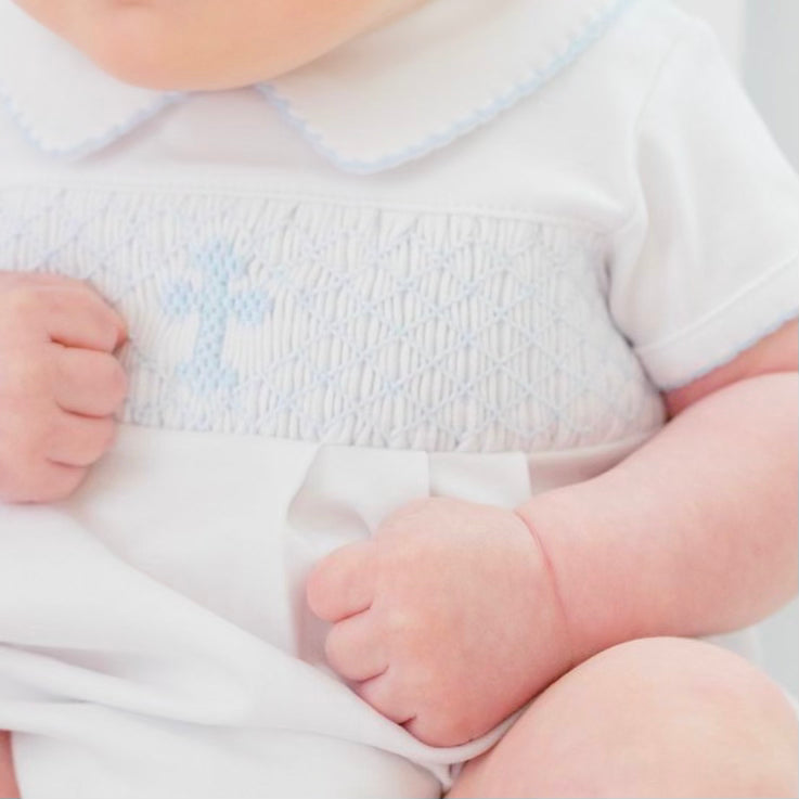 Blessed Smocked Bubble - Blue - Magnolia Baby Unisex