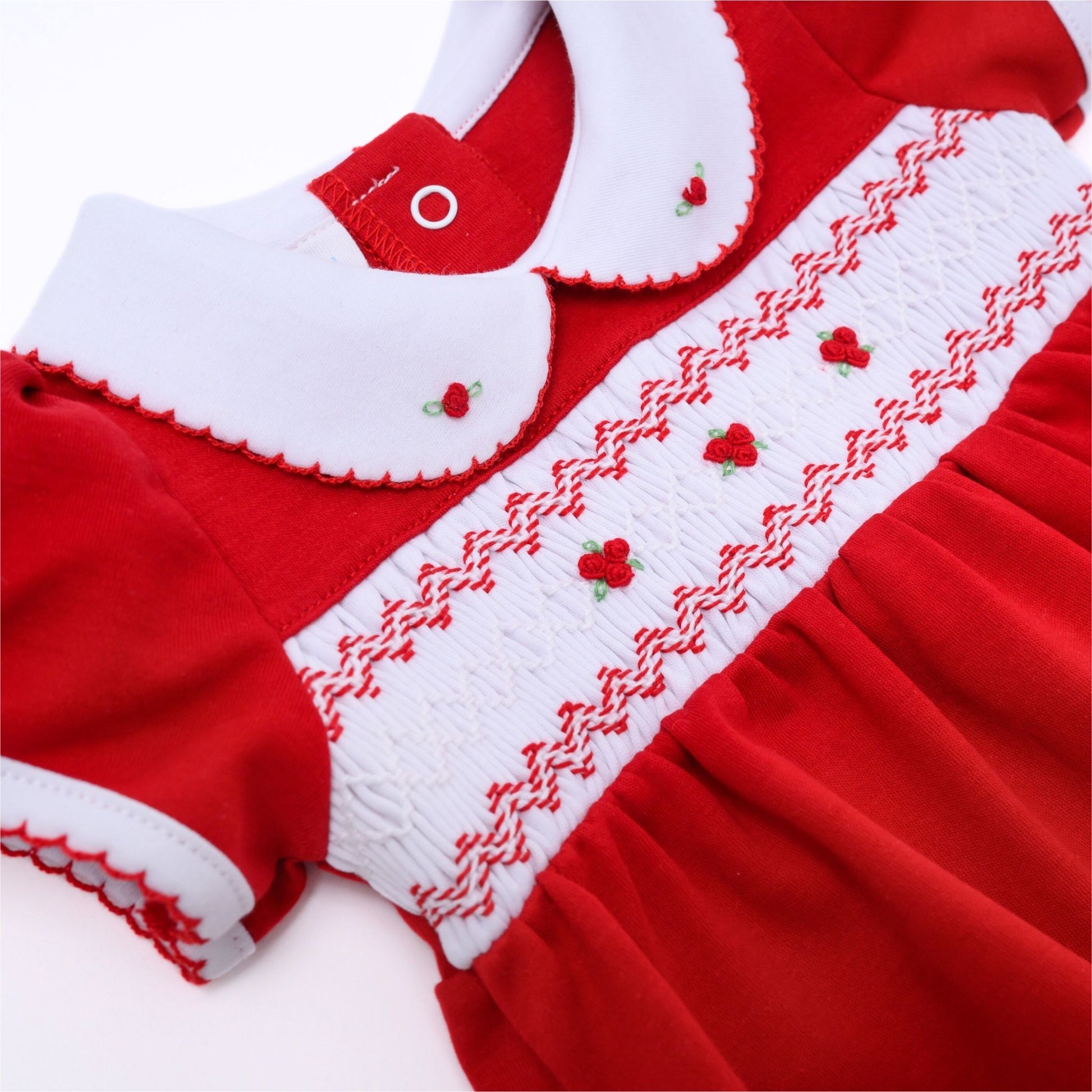 Eve Classics Smocked Short Sleeve Bubble - Red - Magnolia Baby Girl