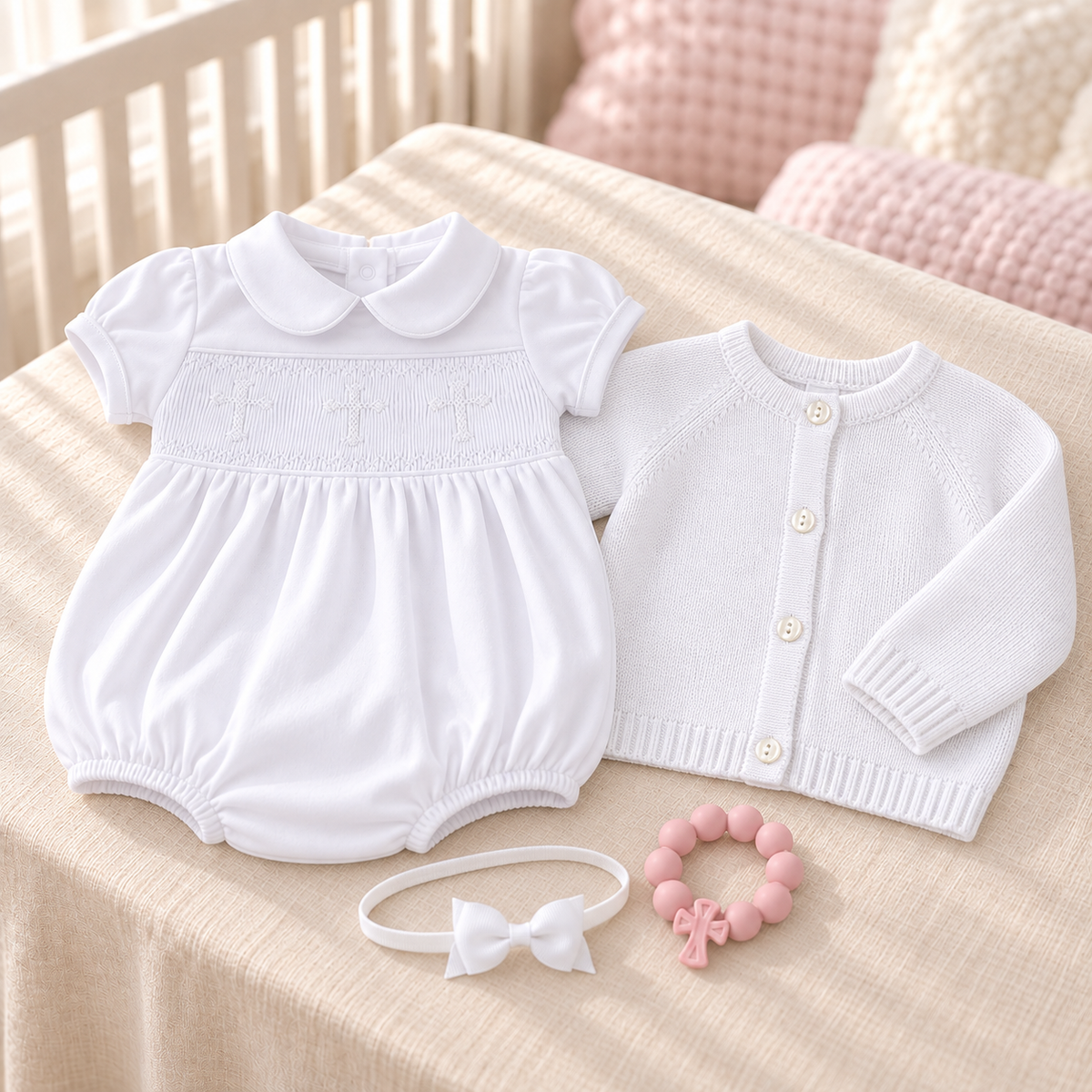 Baby Girl White Bubble + Cardigan Gift Set - Forever Blessed