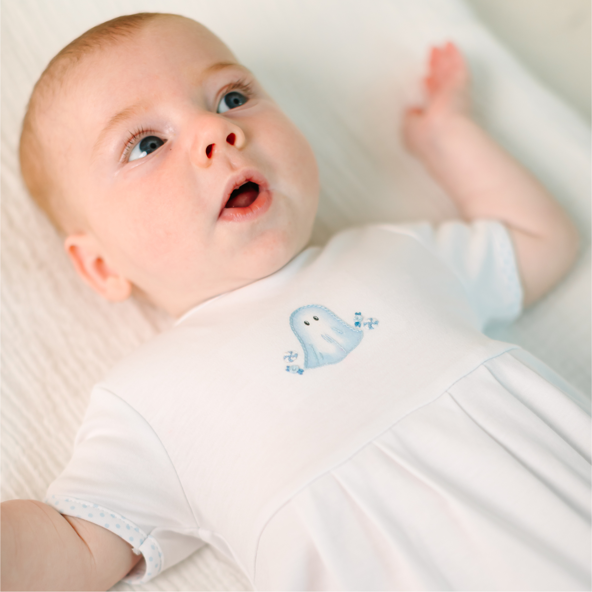 My Little Boo Embroidered Short Sleeve Bubble - Light Blue