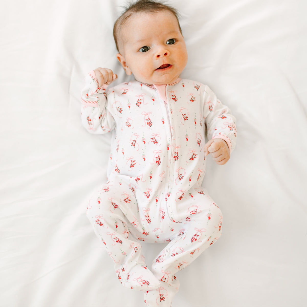 Jolly Ribbons Print Ruffle Zip Footie