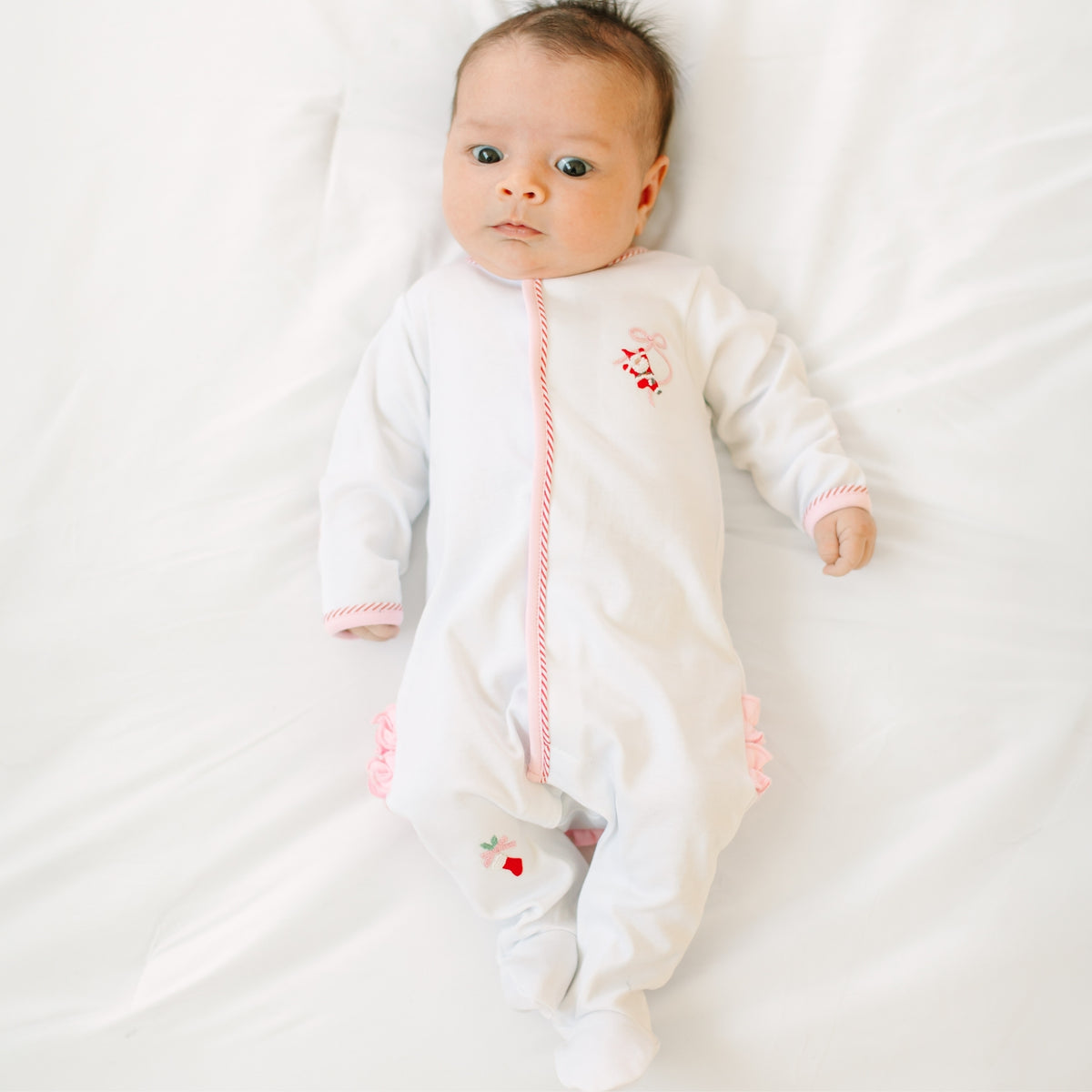 Jolly Ribbons Hand-Embroidered Ruffle Footie