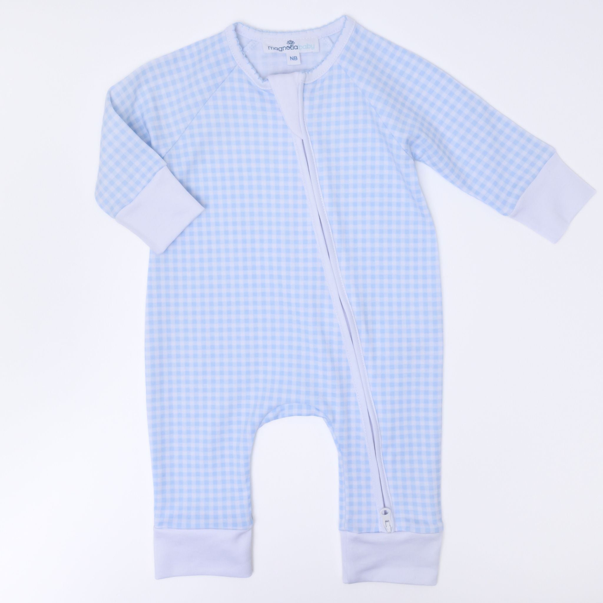 Mini Checks Zip Playsuit Light Blue Magnolia Baby male