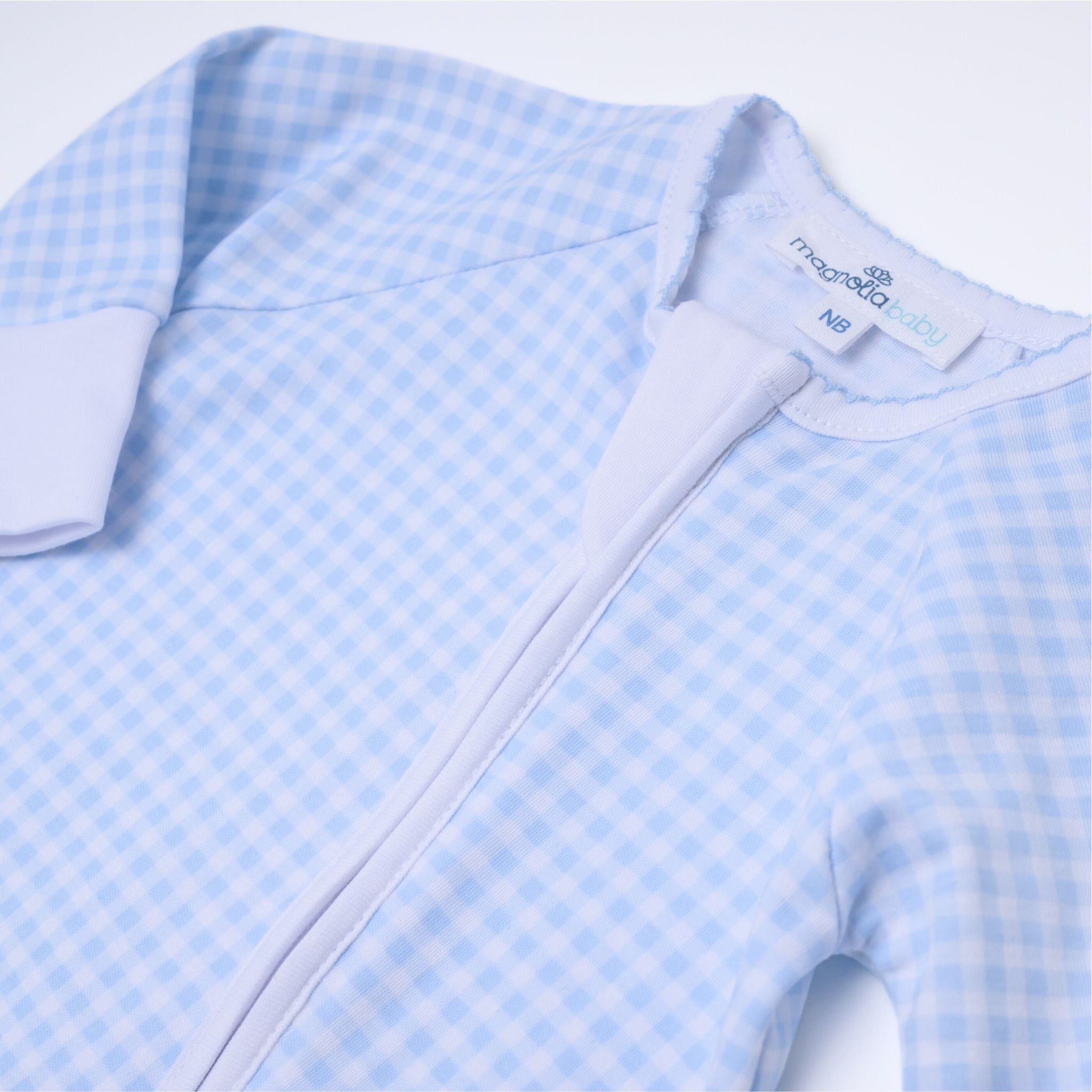 Mini Checks Zip Playsuit Light Blue Magnolia Baby male