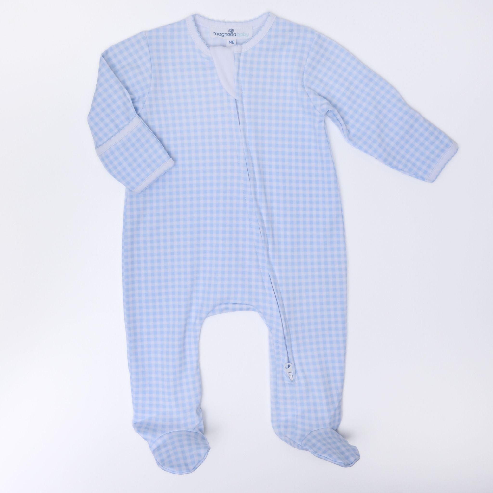 Mini Checks Zip Footie Light Blue Magnolia Baby male