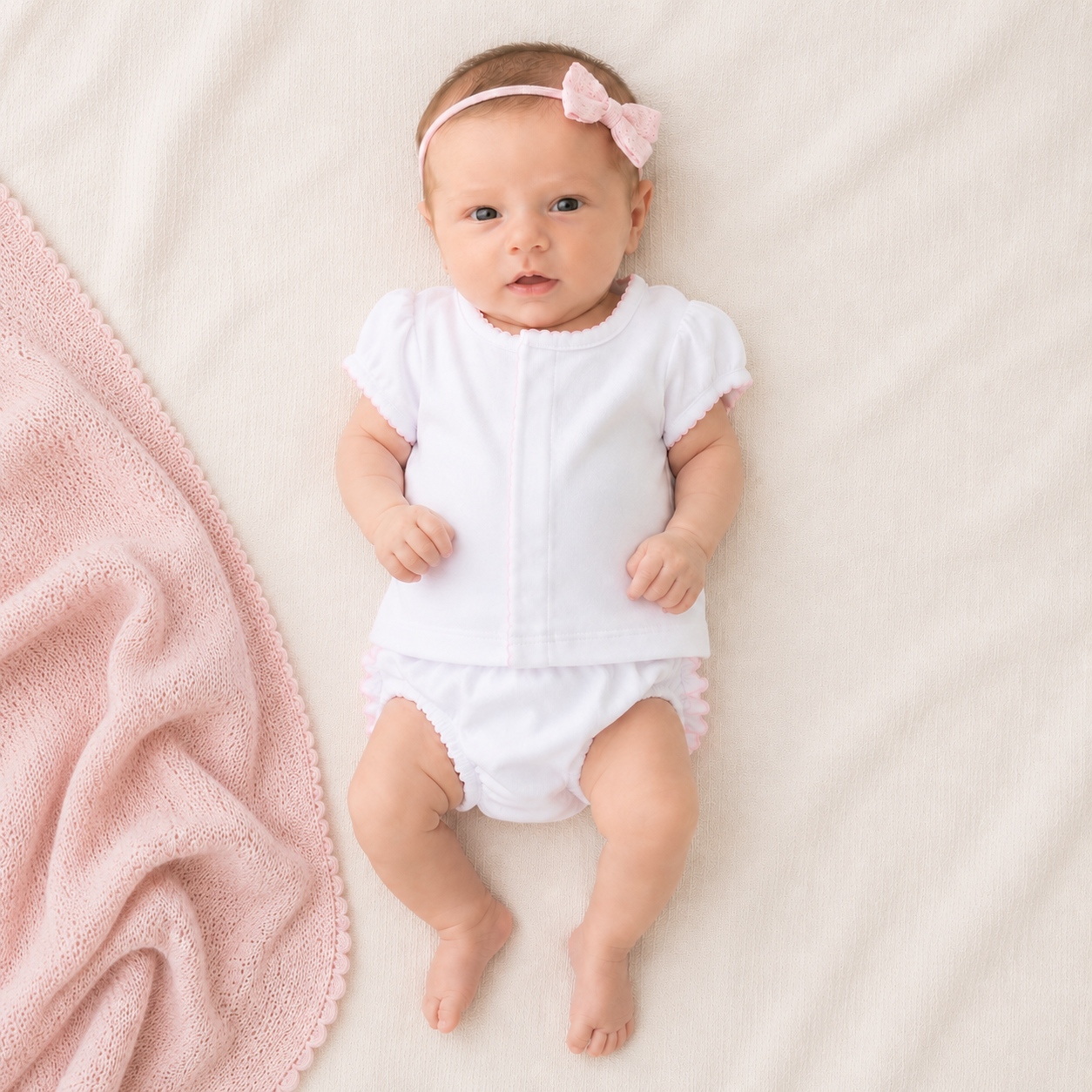 Solid Essentials White Ruffle Diaper Cover Set with Pink Trim - Magnolia BabyDiaper Cover