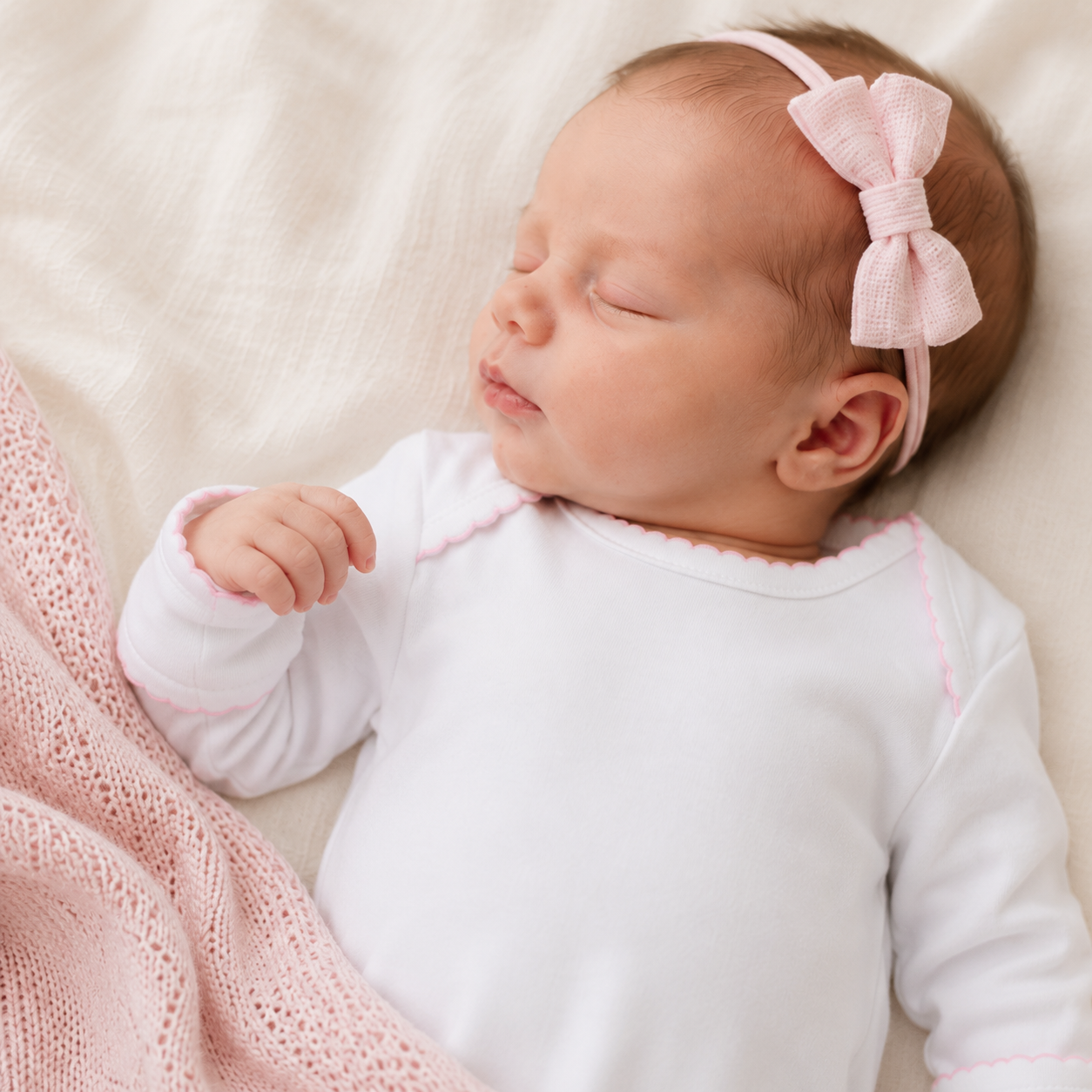 Solid Essentials White Lap Footie with Pink Trim