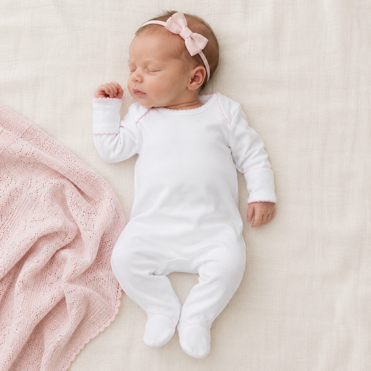 Solid Essentials White Lap Footie with Pink Trim