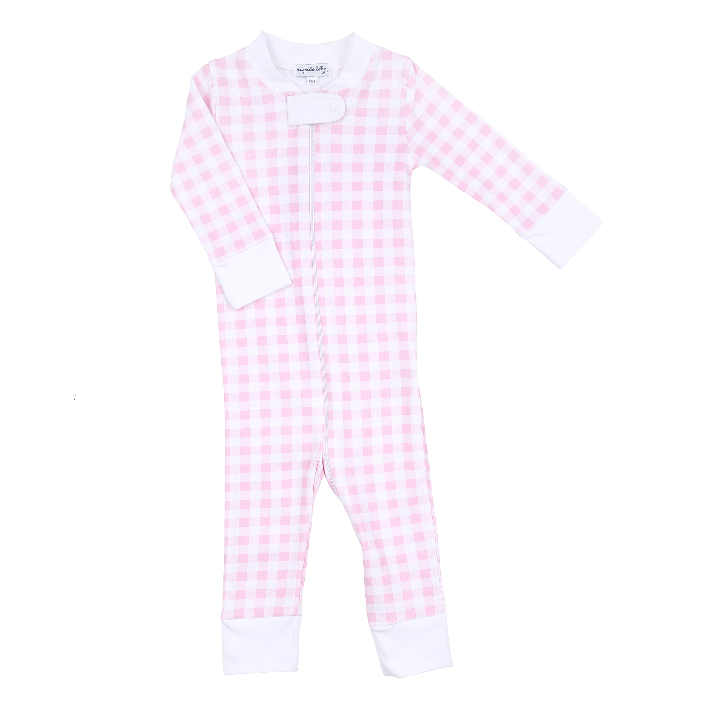 Baby Checks Zip Pajamas - Pink