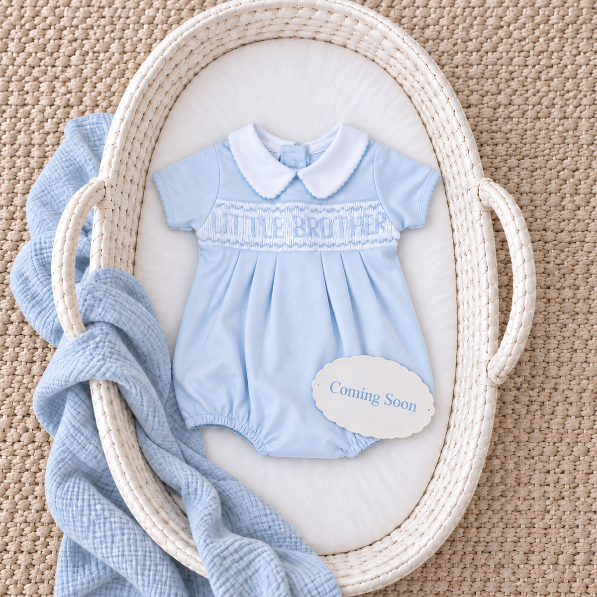 Little Brother Smocked Hand-Embroidered Short Sleeve Bubble