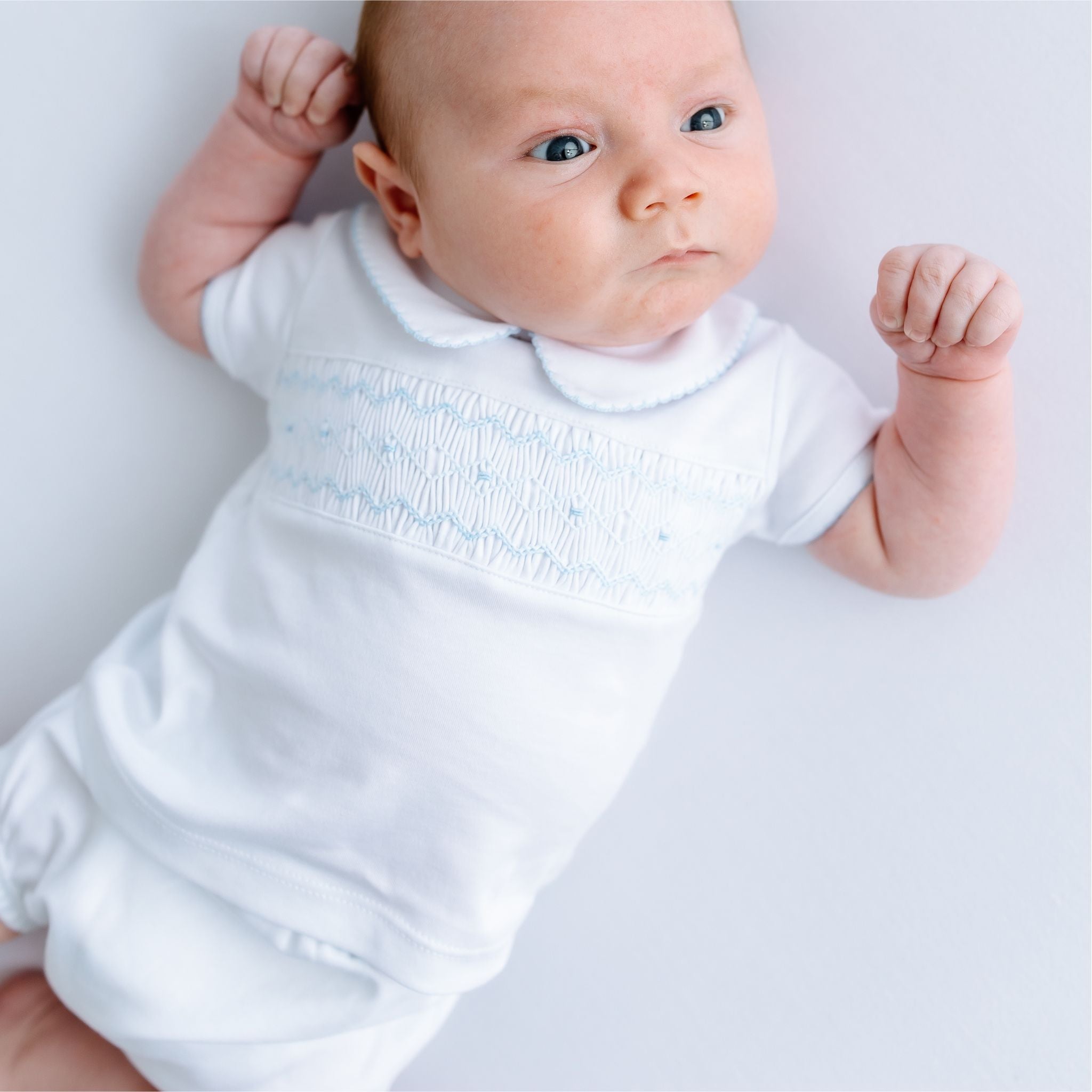 Landon's Classics Smocked Short Sleeve Diaper Cover Set - Light Blue