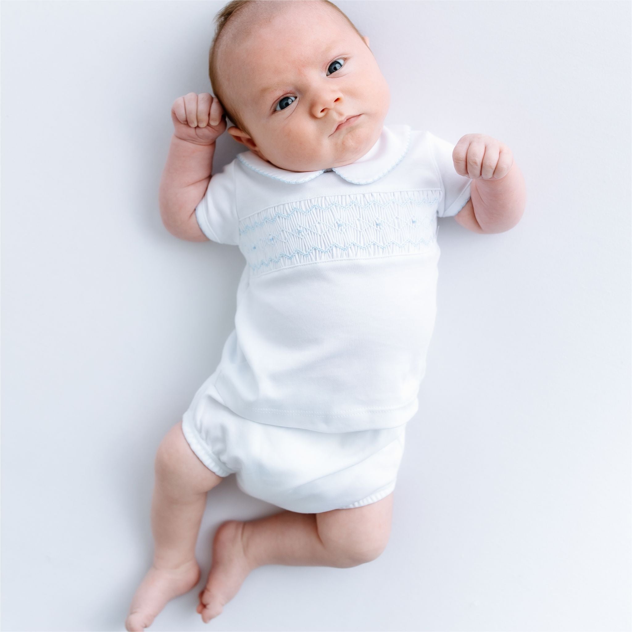 Landon's Classics Smocked Short Sleeve Diaper Cover Set - Light Blue