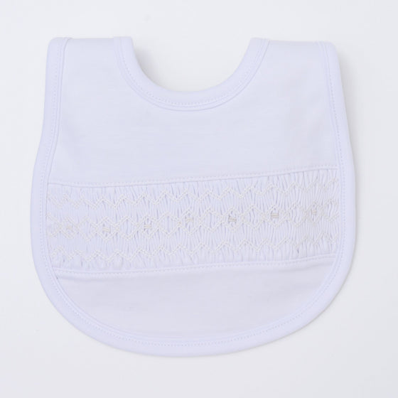 Hazel and Hudson Smocked Bib - White