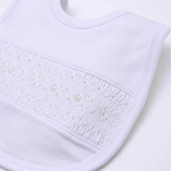 Hazel and Hudson Smocked Bib - White