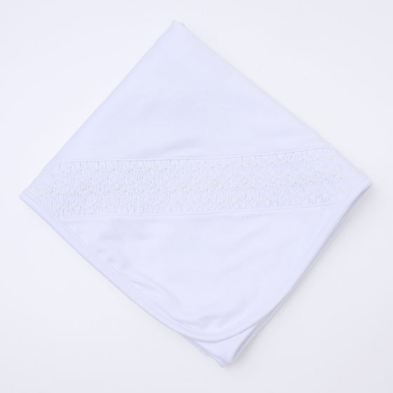Hazel and Hudson Smocked Receiving Blanket - White