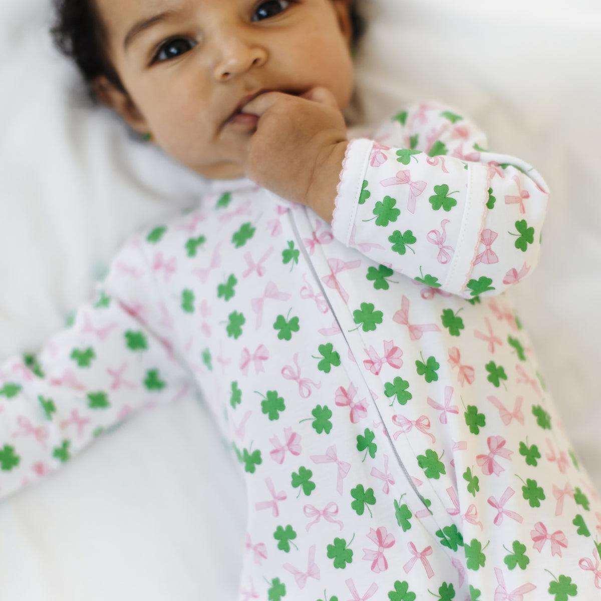 Sweet Clover Print Zip Footie