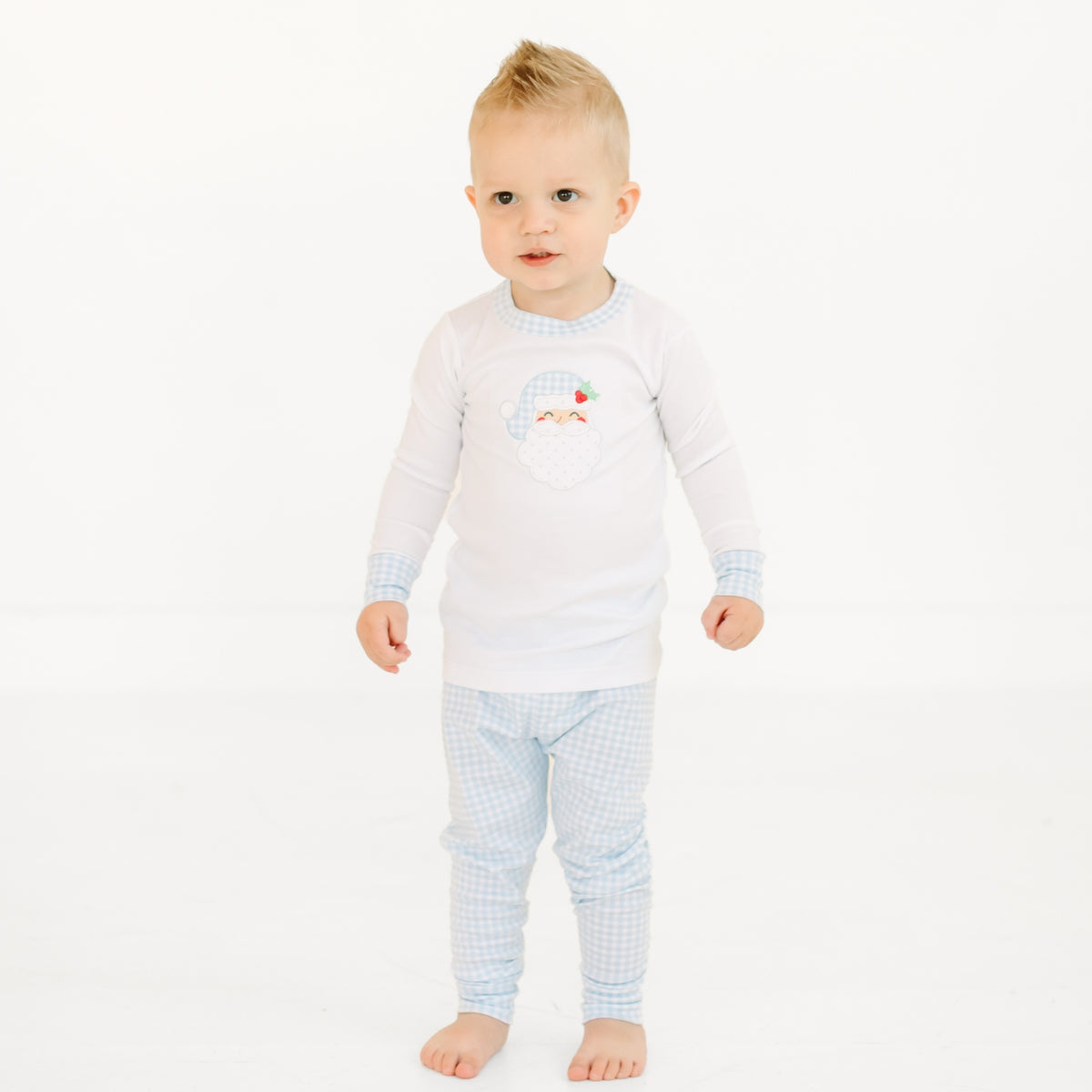 Sweet St. Nick Applique Long Pajamas - Light Blue