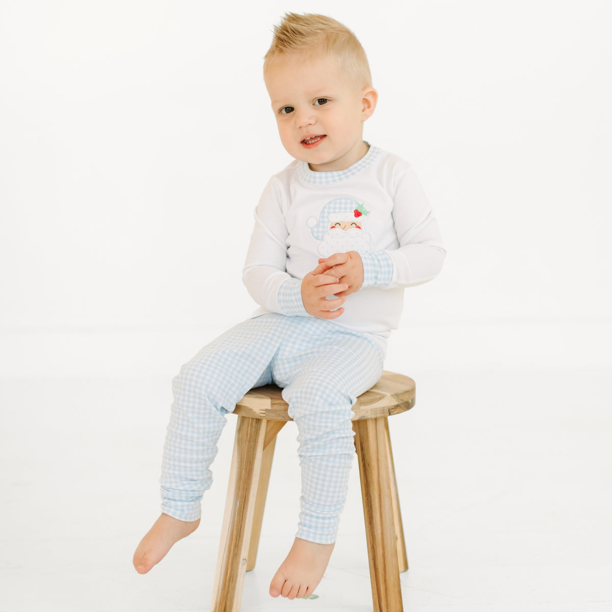 Sweet St. Nick Applique Long Pajamas - Light Blue