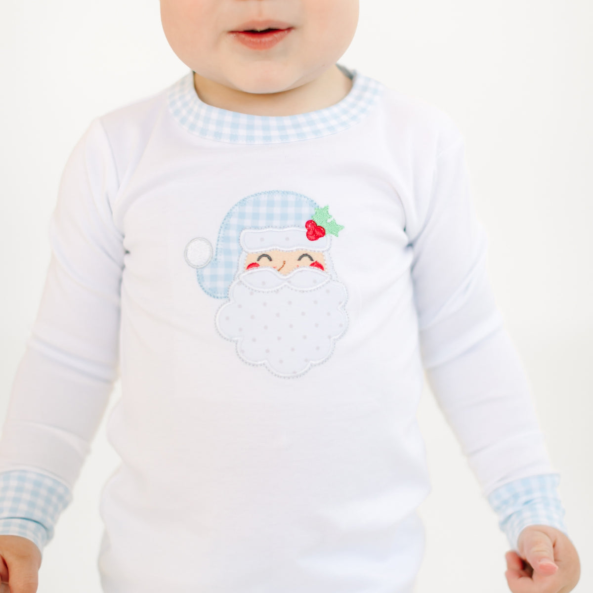 Sweet St. Nick Applique Long Pajamas - Light Blue