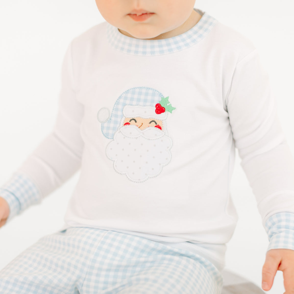 Sweet St. Nick Applique Long Pajamas - Light Blue