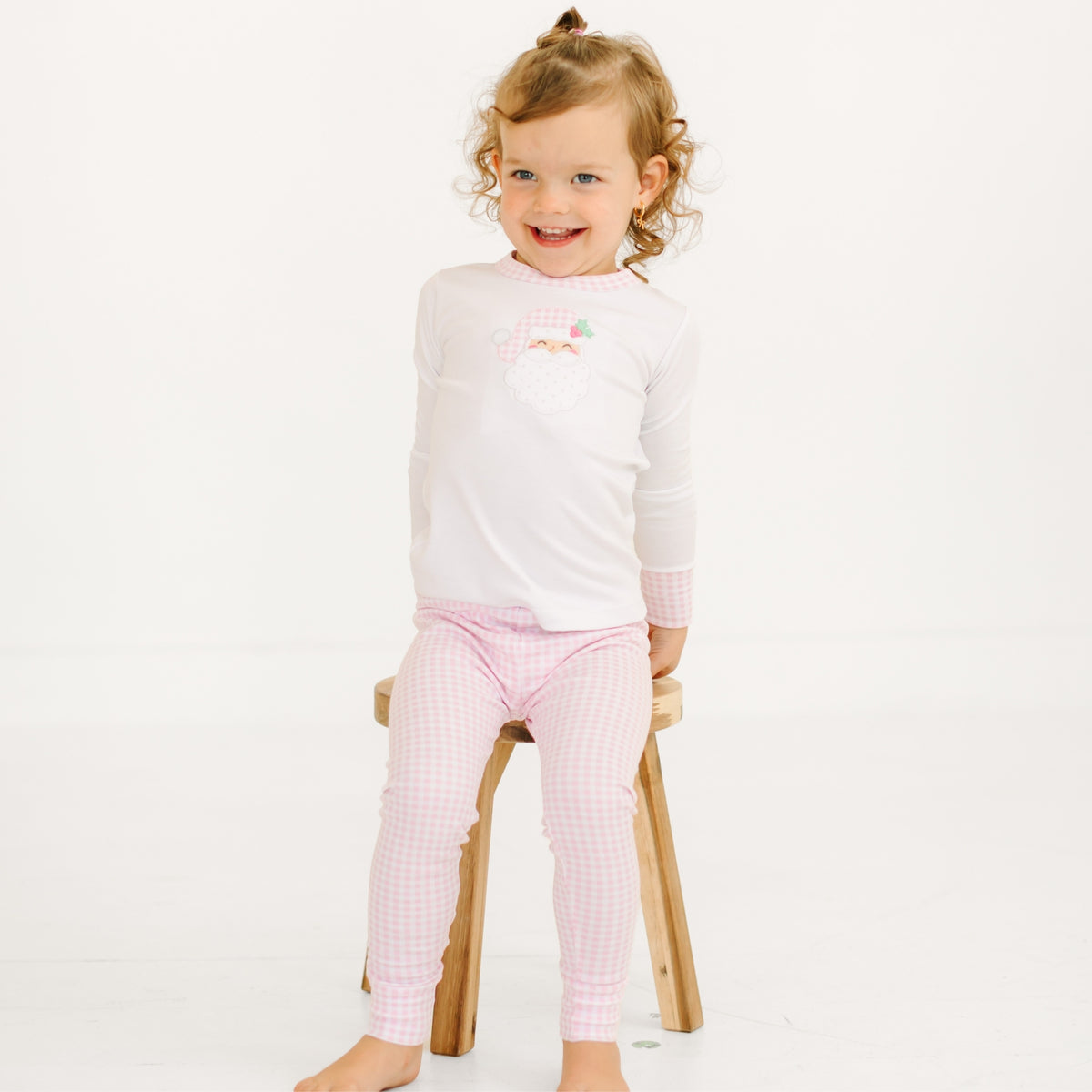 Sweet St. Nick Applique Long Pajamas - Pink