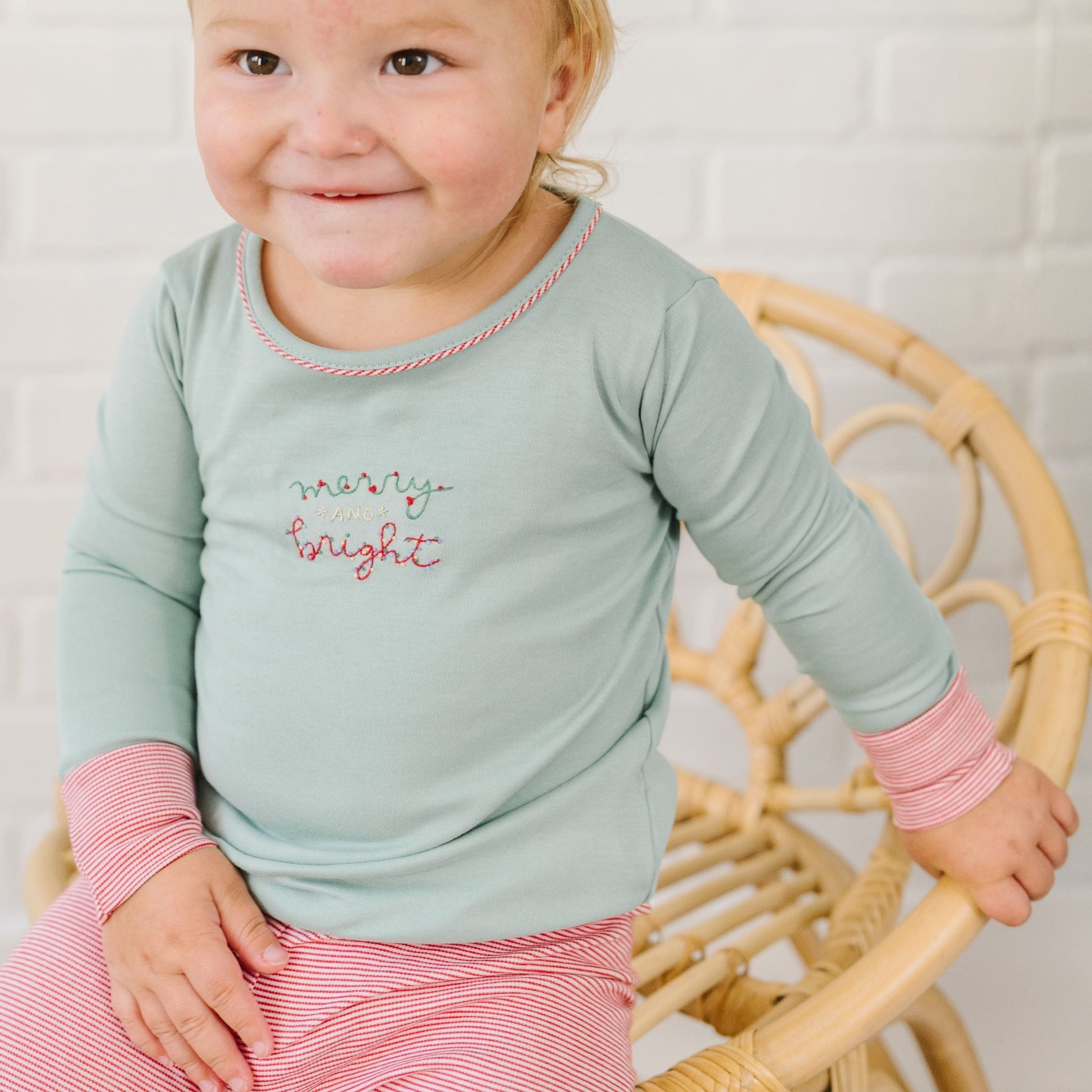 Merry and Bright Embroidered Long Pajamas - Magnolia BabyLong Pajamas