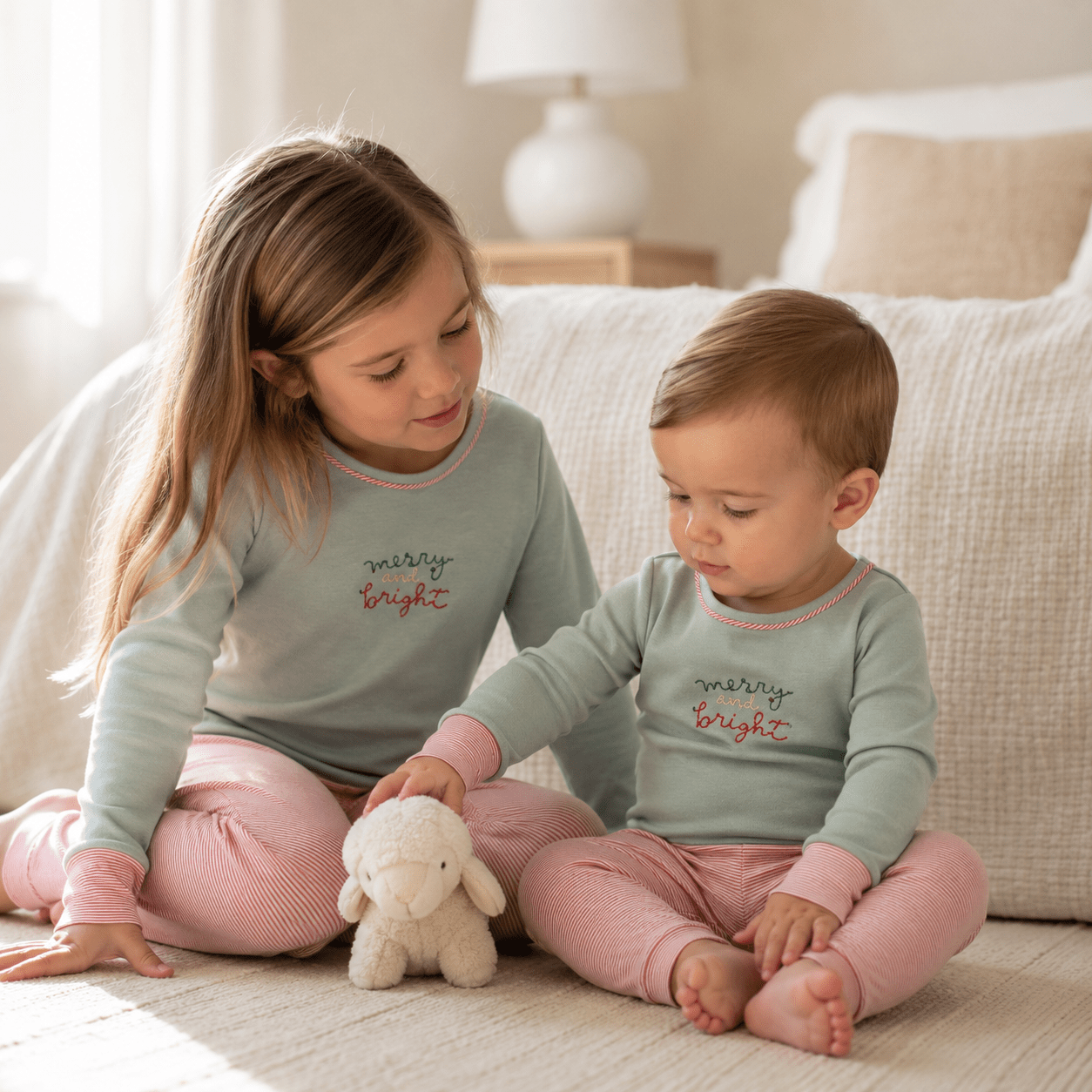 Merry and Bright Embroidered Long Pajamas - Magnolia BabyLong Pajamas