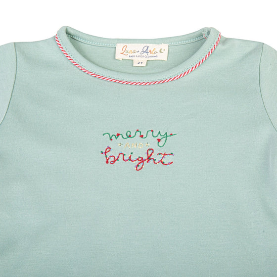 Merry and Bright Embroidered Long Pajamas - Magnolia BabyLong Pajamas