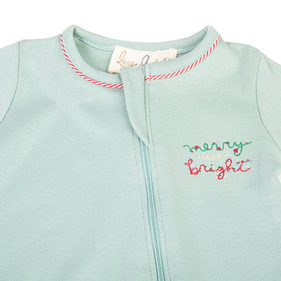 Merry and Bright Embroidered Zip Footie - Luna and Arlo - Magnolia BabyFootie