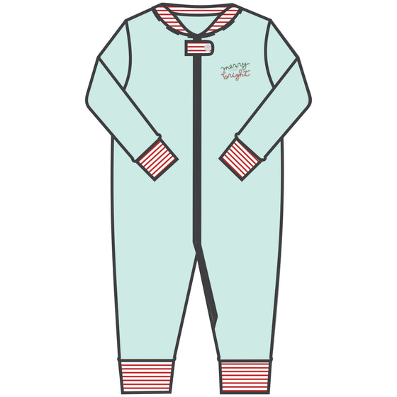 Merry and Bright Embroidered Zip Pajamas - Magnolia BabyZipper Pajamas