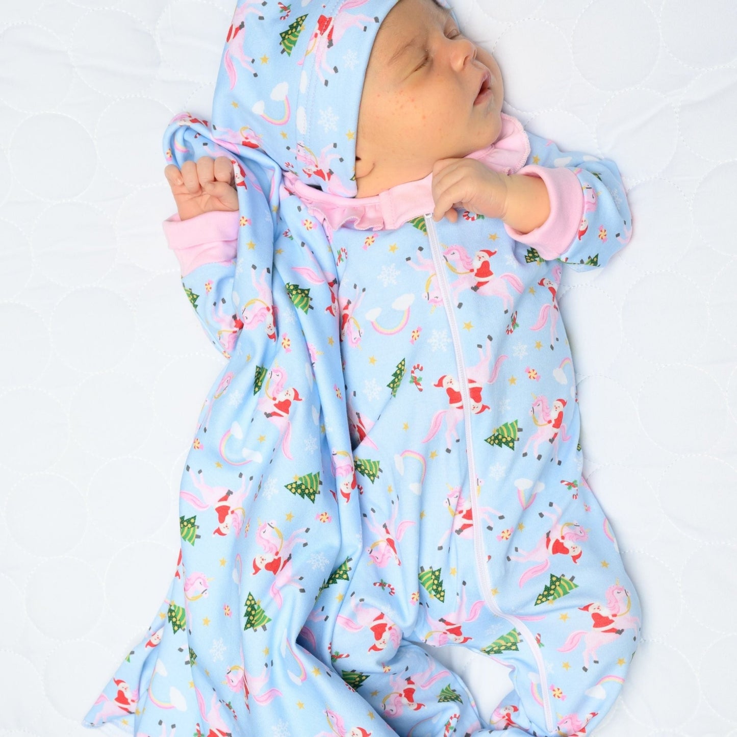 Merry Unicorn Print Ruffle Zip Footie - Magnolia BabyFootie