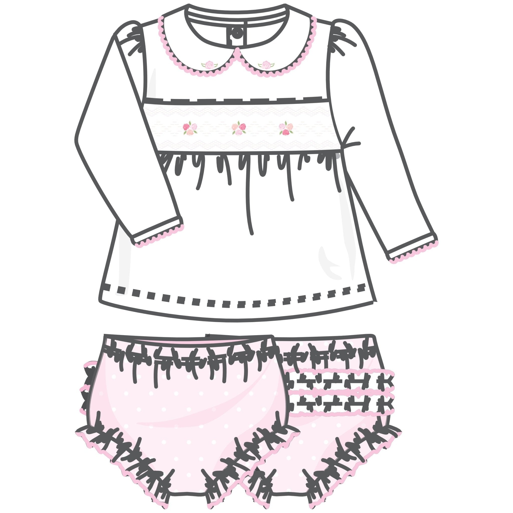 Mia's Classics Smocked Ruffle Long Sleeve Diaper Cover Set - Pink - Magnolia BabyDiaper Cover