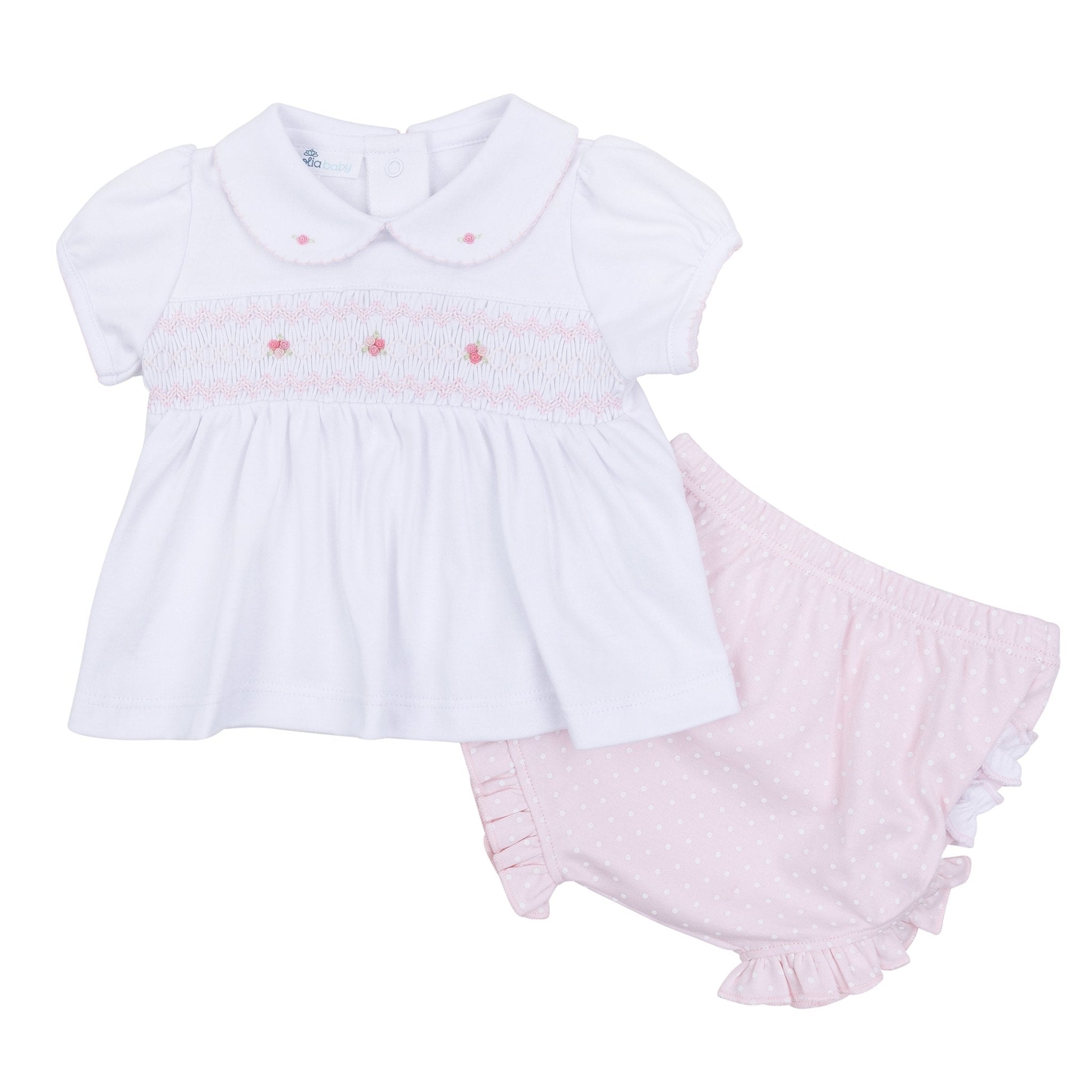 Mia's Classics Smocked Ruffle Short Sleeve Diaper Cover Set - Pink - Magnolia BabyDiaper Cover