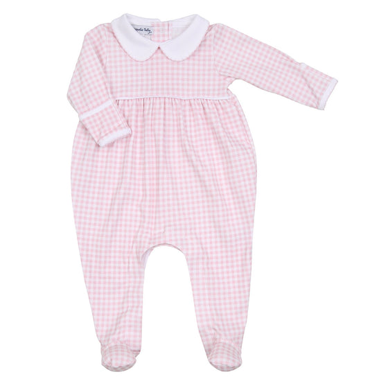 Mini Checks Collared Footie - Pink - Magnolia BabyFootie