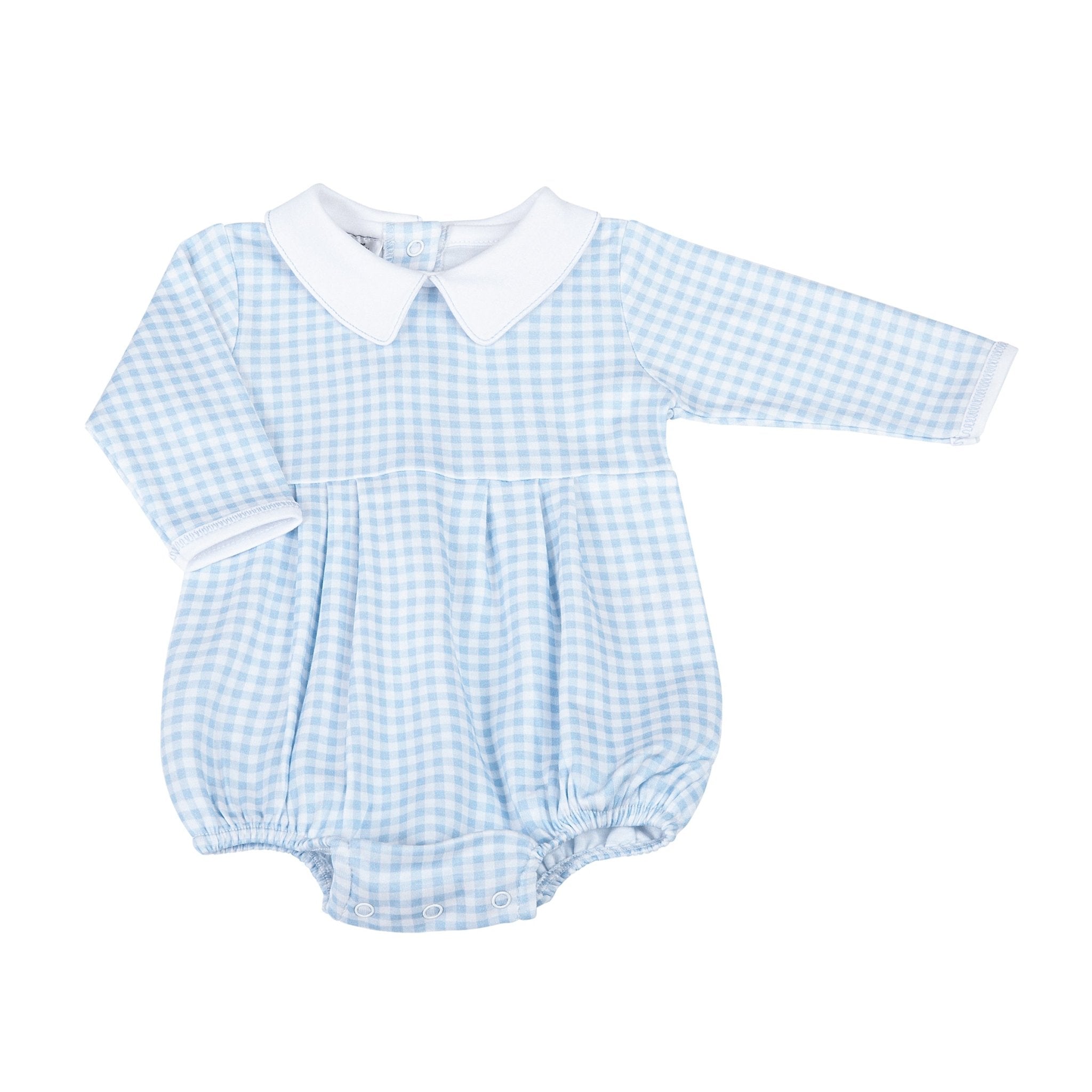 Mini Checks Collared Long Sleeve Bubble - Blue - Magnolia BabyBubble