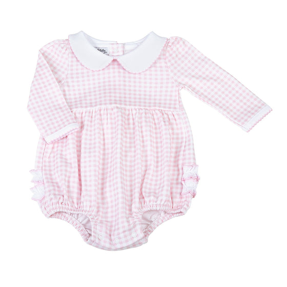 Mini Checks Collared Long Sleeve Bubble - Pink - Magnolia BabyBubble