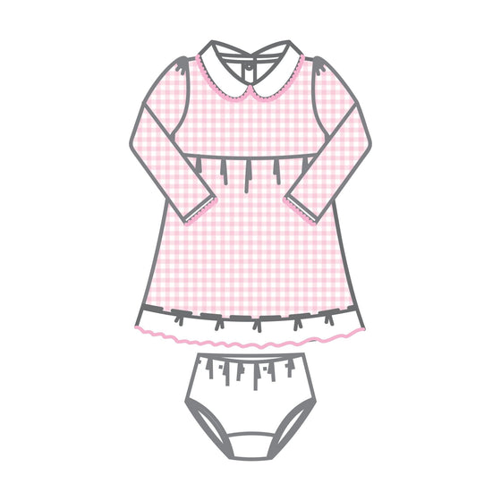 Mini Checks Collared Long Sleeve Dress - Pink - Magnolia BabyDress